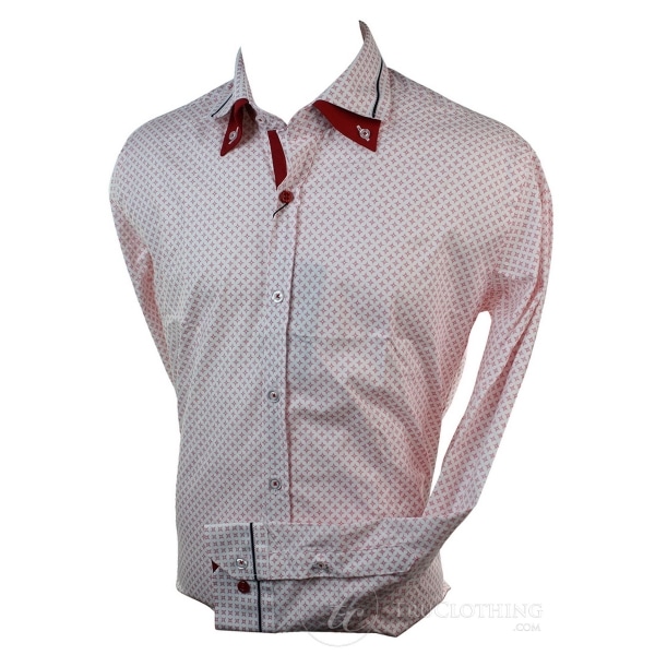 Mens Cotton Double Button Collar Shirt Italian Slim Fit Polka Paisley Stripe