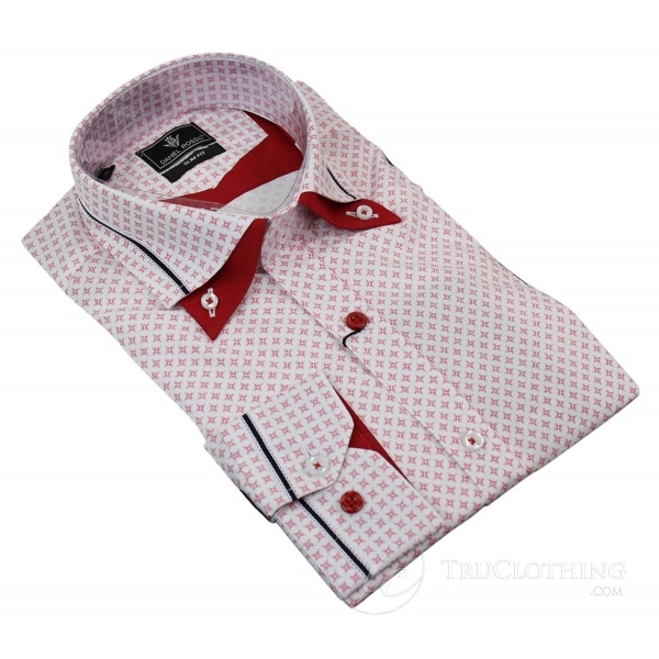 Mens Cotton Double Button Collar Shirt Italian Slim Fit Polka Paisley Stripe