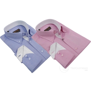 Mens Cotton Rich Button Down Collar Oxford Shirt Pink Blue White Trim Slim Fit