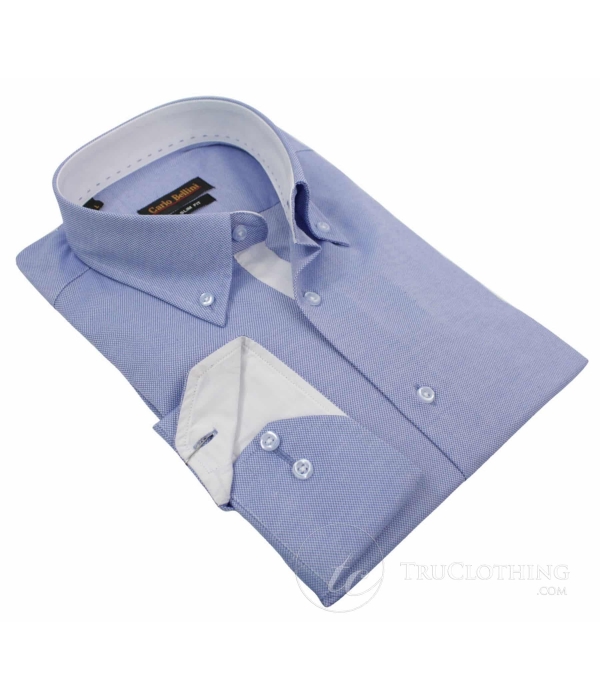 Mens Cotton Rich Button Down Collar Oxford Shirt Pink Blue White Trim Slim Fit