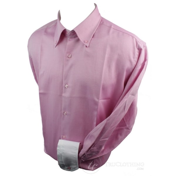 Mens Cotton Rich Button Down Collar Oxford Shirt Pink Blue White Trim Slim Fit