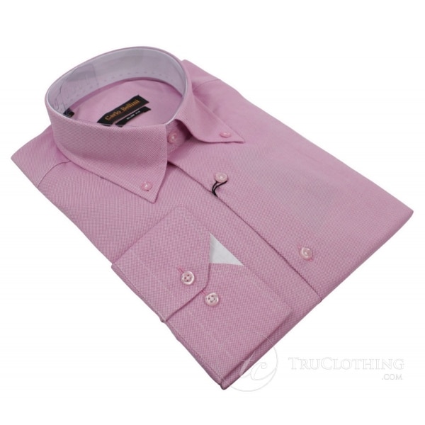 Mens Cotton Rich Button Down Collar Oxford Shirt Pink Blue White Trim Slim Fit