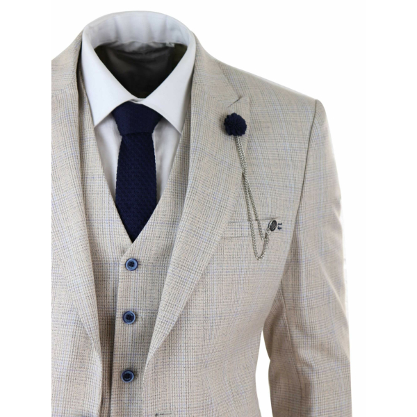 Mens Cream 3 Piece Wedding Suit - Cavani Caridi