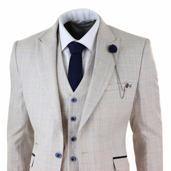 Mens Cream 3 Piece Wedding Suit - Cavani Caridi