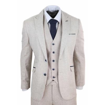 Mens Cream Vintage 3 Piece Suit