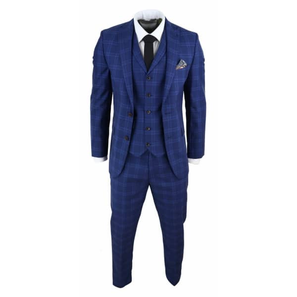 Mens Dark Blue Check Suit