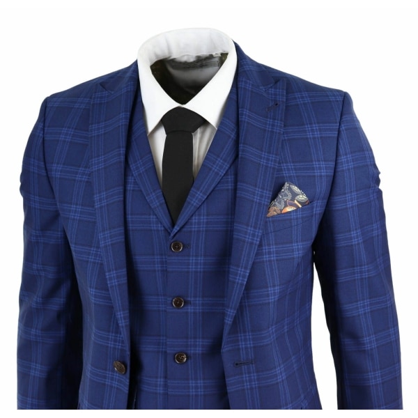 Mens Dark Blue Check Suit