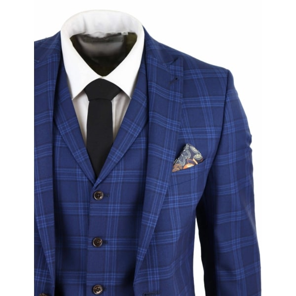 Mens Dark Blue Check Suit