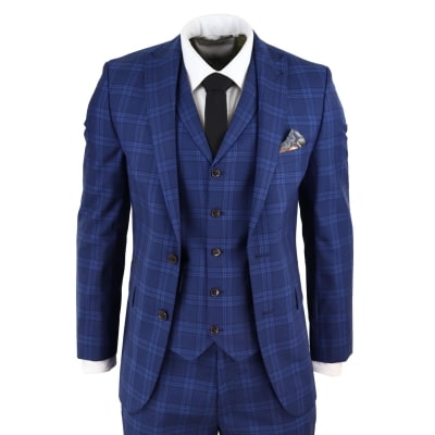 Mens Dark Blue Check Suit