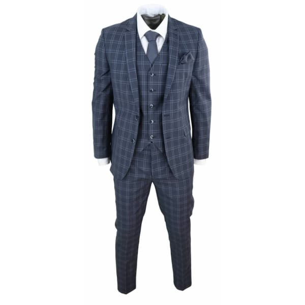 Mens Dark Grey 3 Piece Check Suit