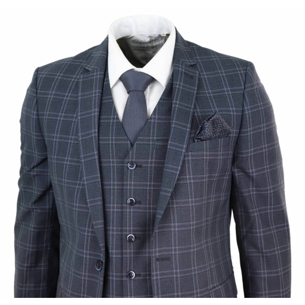 Mens Dark Grey 3 Piece Check Suit