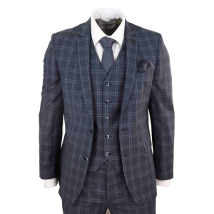 Mens Dark Grey 3 Piece Check Suit