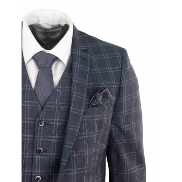 Mens Dark Grey 3 Piece Check Suit