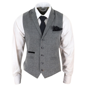 Mens Dark Grey Herringbone Tweed Waistcoat