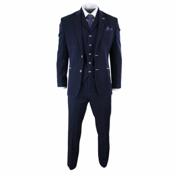 Mens Denim-Blue 3 Piece Suit