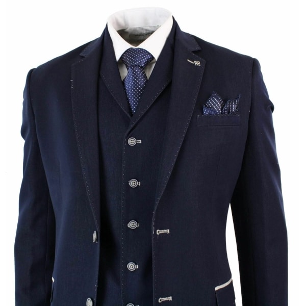 Mens Denim-Blue 3 Piece Suit