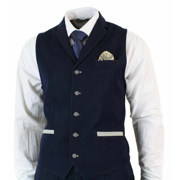 Mens Denim-Blue 3 Piece Suit