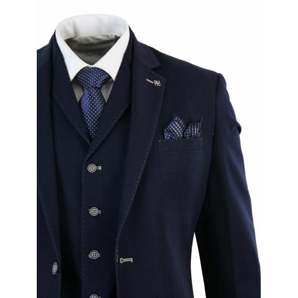 Mens Denim-Blue 3 Piece Suit