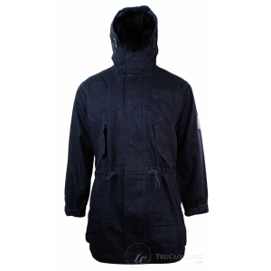 Mens Denim Overcoat Hooded Jeans Jacket Fleece Lined 3/4 Trench Duffle