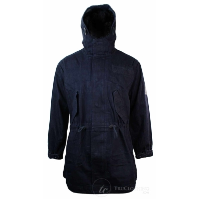 Mens Denim Overcoat Hooded Jeans Jacket Fleece Lined 3/4 Trench Duffle