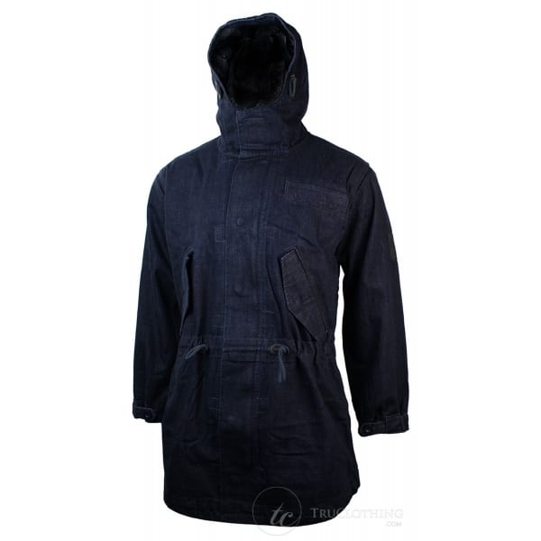 Mens Denim Overcoat Hooded Jeans Jacket Fleece Lined 3/4 Trench Duffle