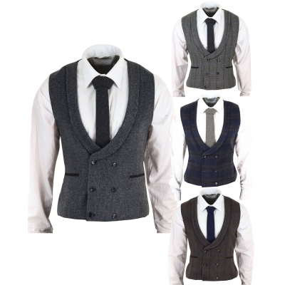 Mens Double Breasted Tweed Waistcoat