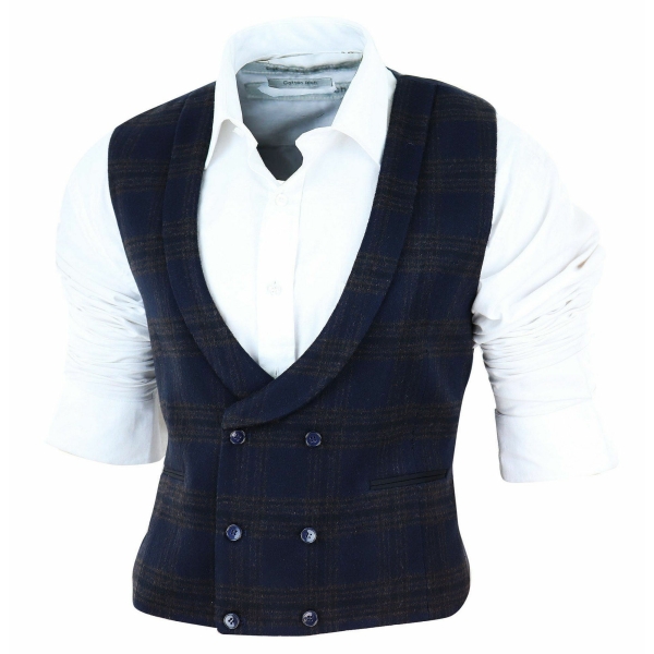 Mens Double Breasted Tweed Waistcoat