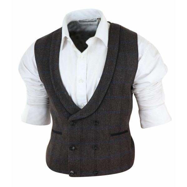 Mens Double Breasted Tweed Waistcoat