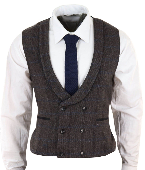 Mens Double Breasted Tweed Waistcoat