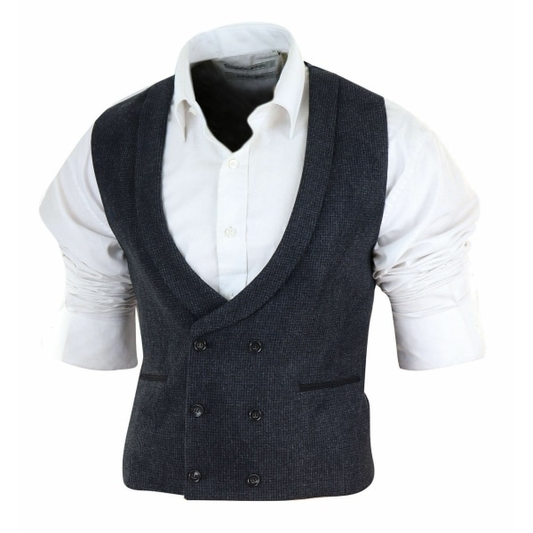 Mens Double Breasted Tweed Waistcoat