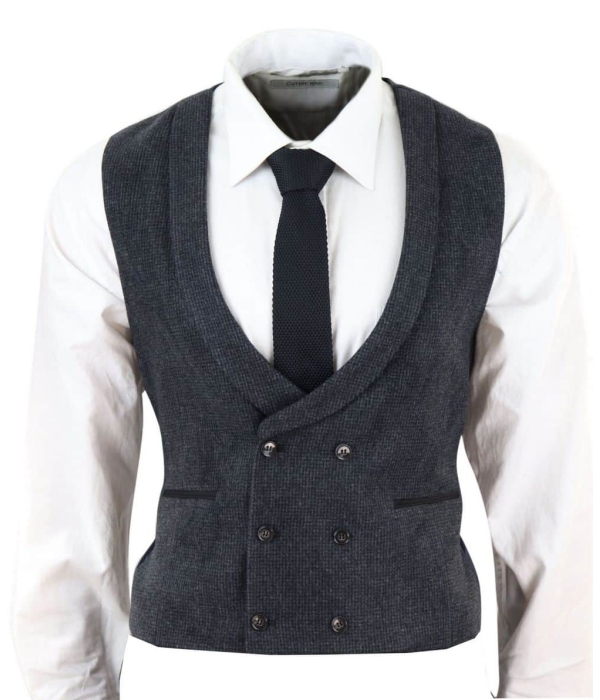 Mens Double Breasted Tweed Waistcoat