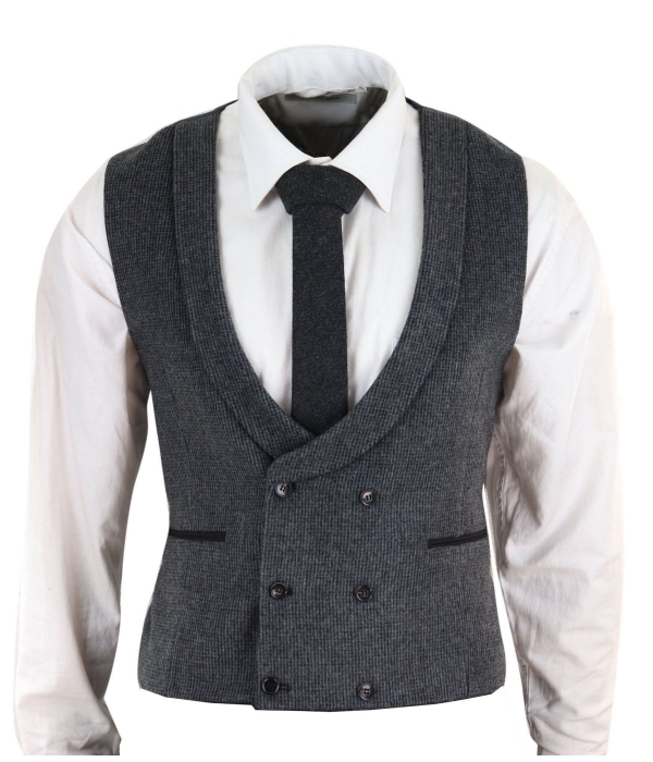 Mens Double Breasted Tweed Waistcoat