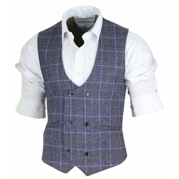 Mens Double Breasted Waistcoat with Chain - Cavani Bonita - Blue