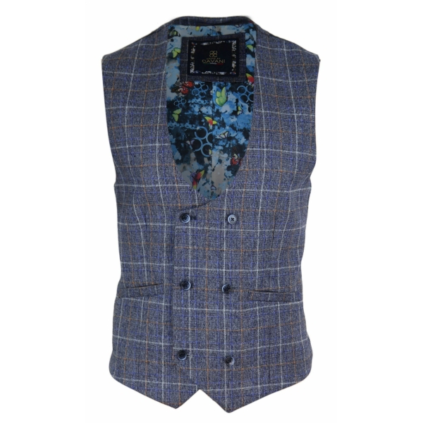 Mens Double Breasted Waistcoat with Chain - Cavani Bonita - Blue