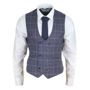 Mens Double Breasted Waistcoat with Chain – Cavani Bonita – Blue