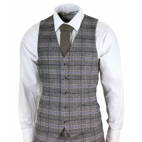 Mens Grey 3 Piece Tweed Check Suit