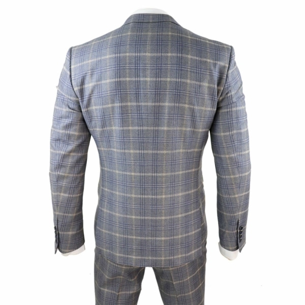 Mens Grey-Blue Check 3 Piece Suit - Paul Andrew Kenneth