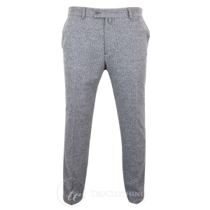 Mens Grey Charcoal Tweed Herringbone Wool Trousers – Grey