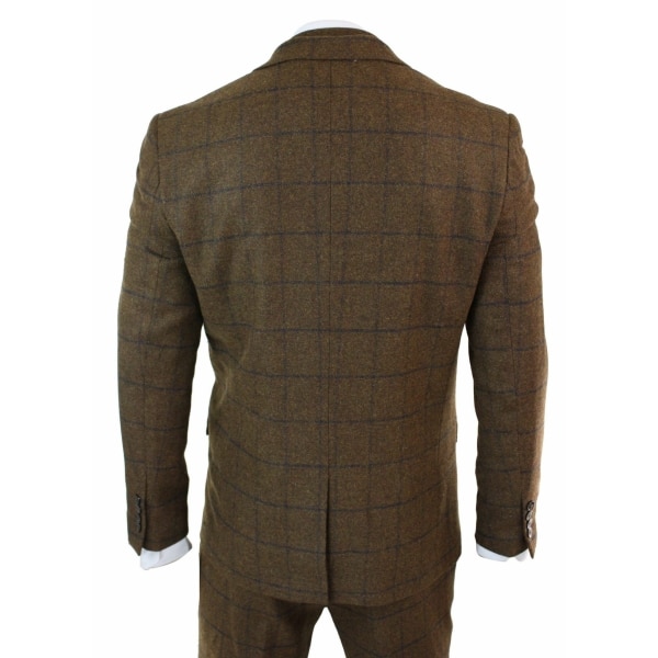 Mens Herringbone Tweed Check 3 Piece Wool Suit Peaky Blinders - Tan Brown