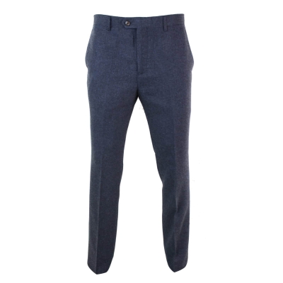 Mens Herringbone Tweed Trousers - Cavani Martez - Navy