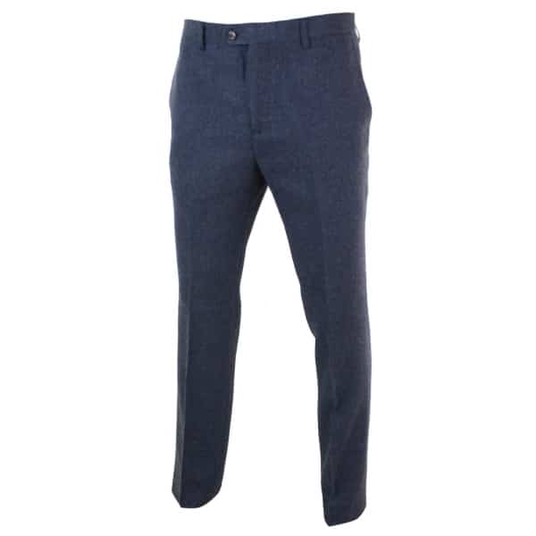 Mens Herringbone Tweed Trousers - Cavani Martez - Navy