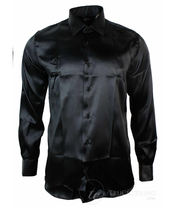 Mens Italian Design Silk Satin Finish Shirt Smart Slim Fit