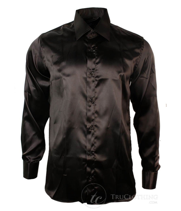 Mens Italian Design Silk Satin Finish Shirt Smart Slim Fit