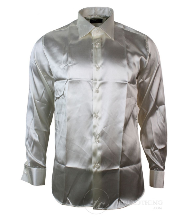 Mens Italian Design Silk Satin Finish Shirt Smart Slim Fit