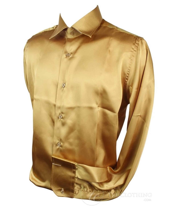 Mens Italian Design Silk Satin Finish Shirt Smart Slim Fit