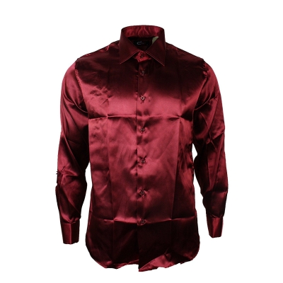 Mens Italian Design Silk Satin Finish Shirt Smart Slim Fit