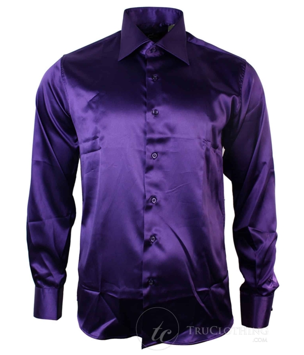 Mens Italian Design Silk Satin Finish Shirt Smart Slim Fit