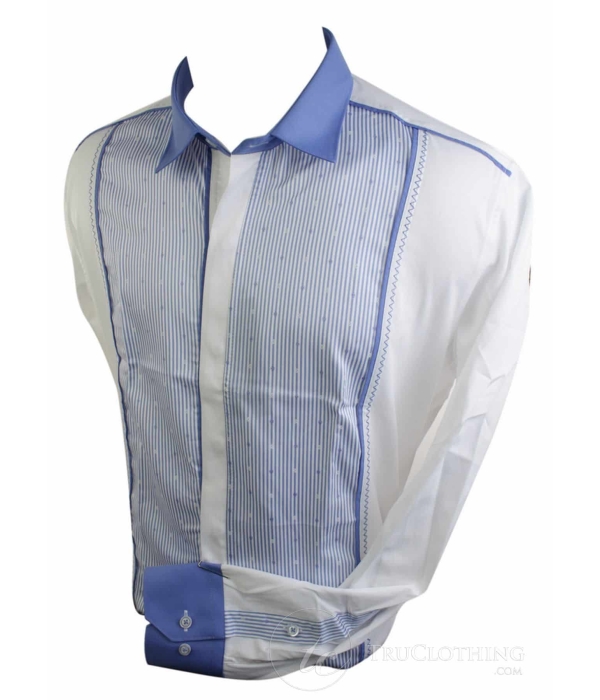 Mens Italian Slim Fit Stripe Shirt Blue Navy Purple White Smart Casual