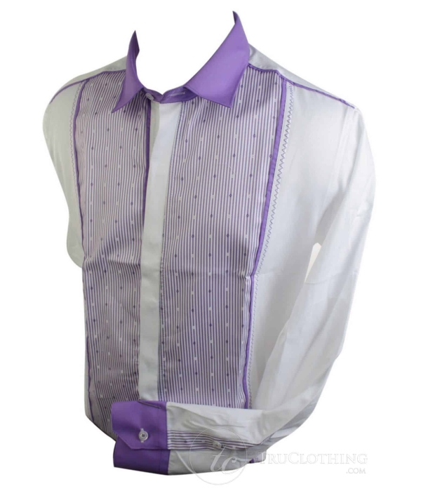 Mens Italian Slim Fit Stripe Shirt Blue Navy Purple White Smart Casual