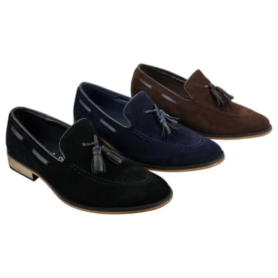 Mens Italian Slip On Driving Shoes Loafers Tassle Suede Leather Blue Black Brown